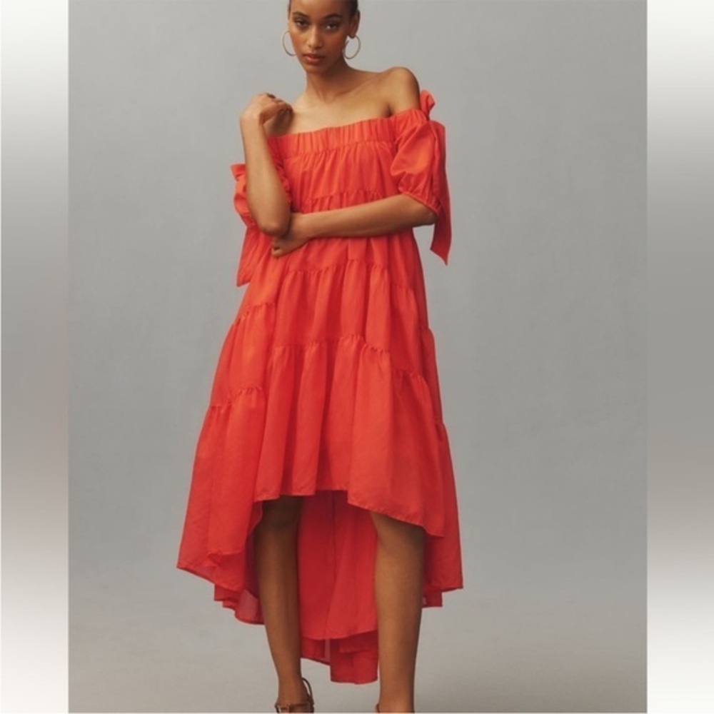 Anthropologie Off-The-Shoulder Tiered High-Low Midi Dress NWT